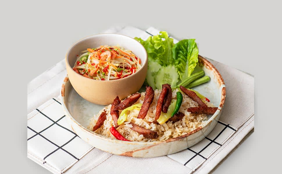 Salted Pork Fried Rice w/ Papaya Salad