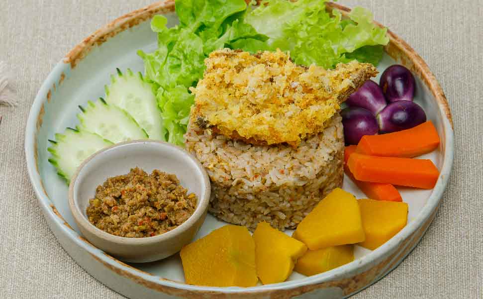Tamarind Chilli Paste Fried Rice - Crispy Fish